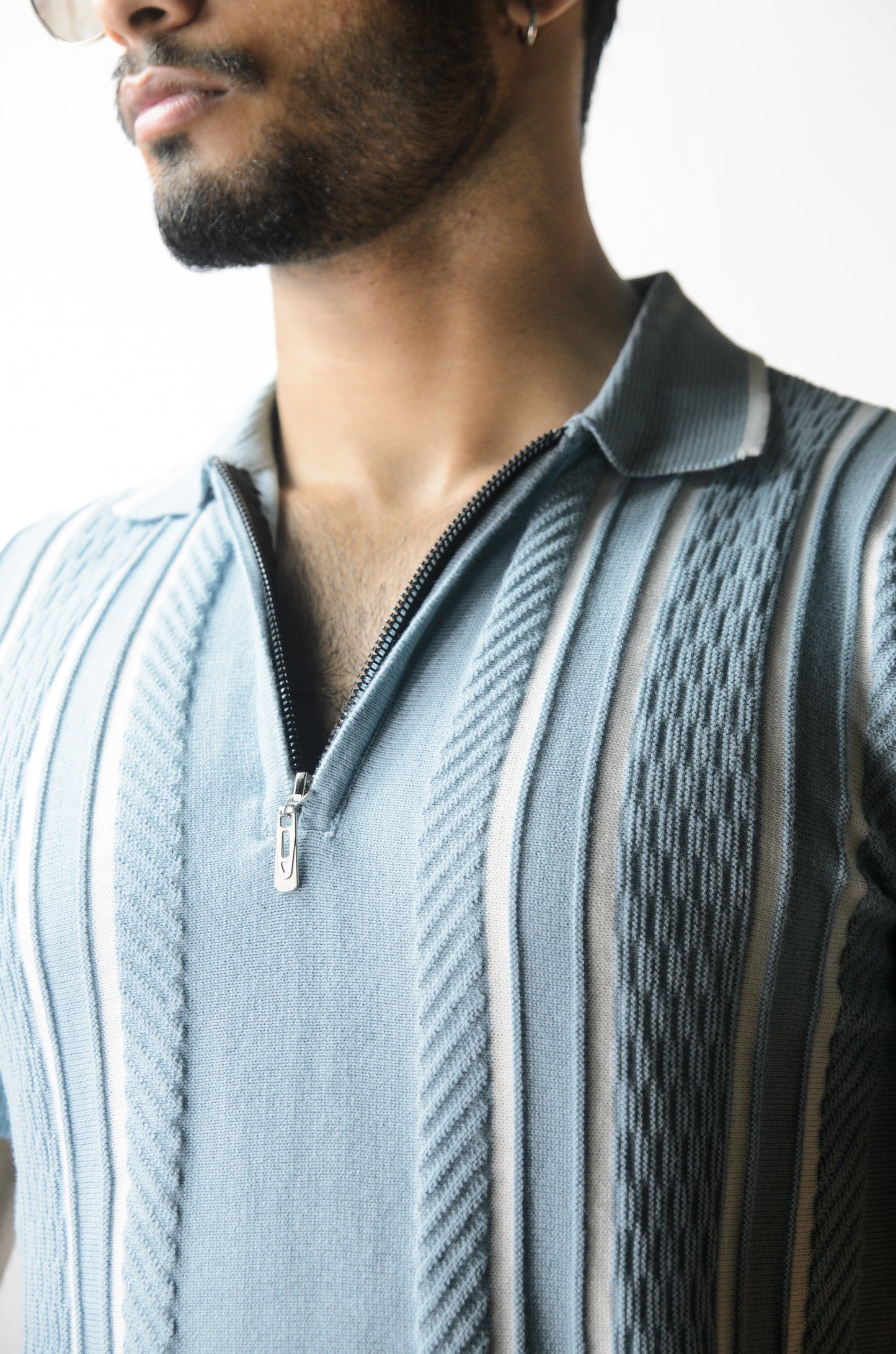 Textured Polo T-Shirt - CYAN