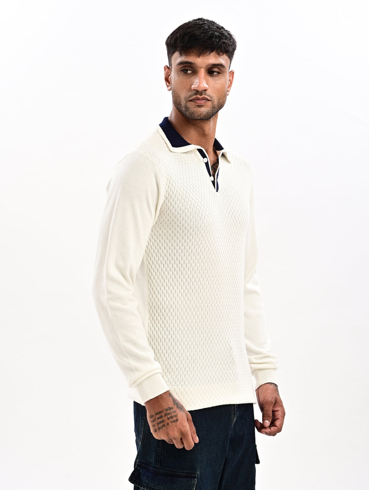 The Ivory Full Sleeve Polo - WHITE