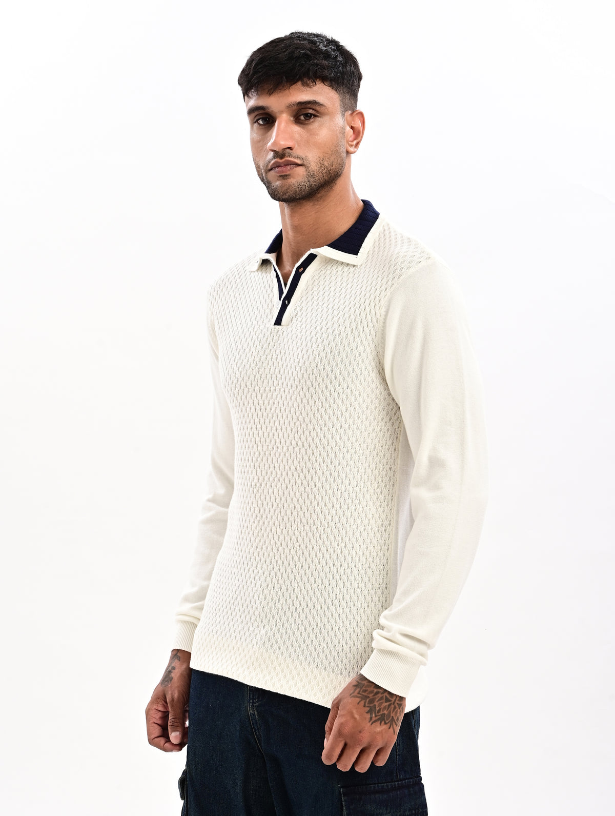 The Ivory Full Sleeve Polo - WHITE