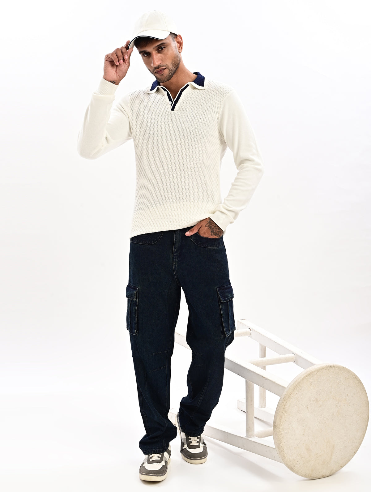 The Ivory Full Sleeve Polo - WHITE
