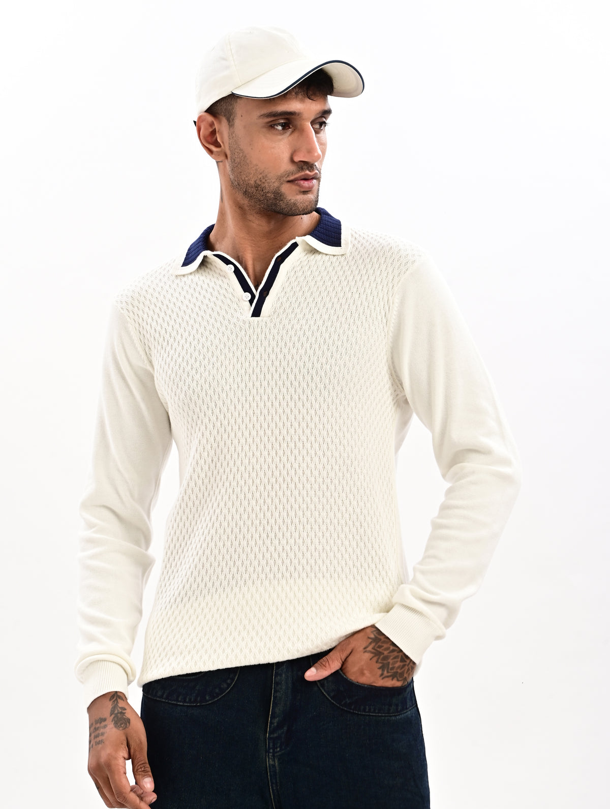 The Ivory Full Sleeve Polo - WHITE