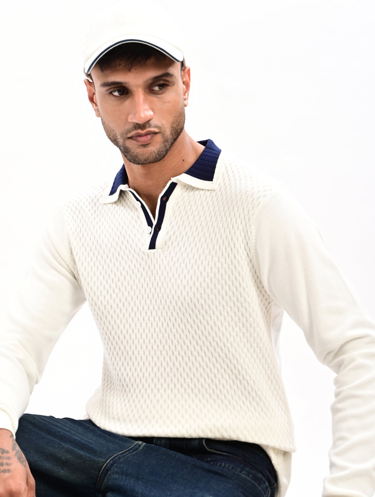 The Ivory Full Sleeve Polo - WHITE