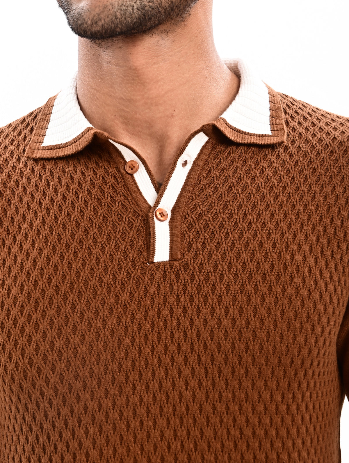 The Ivory Full Sleeve Polo - BROWN