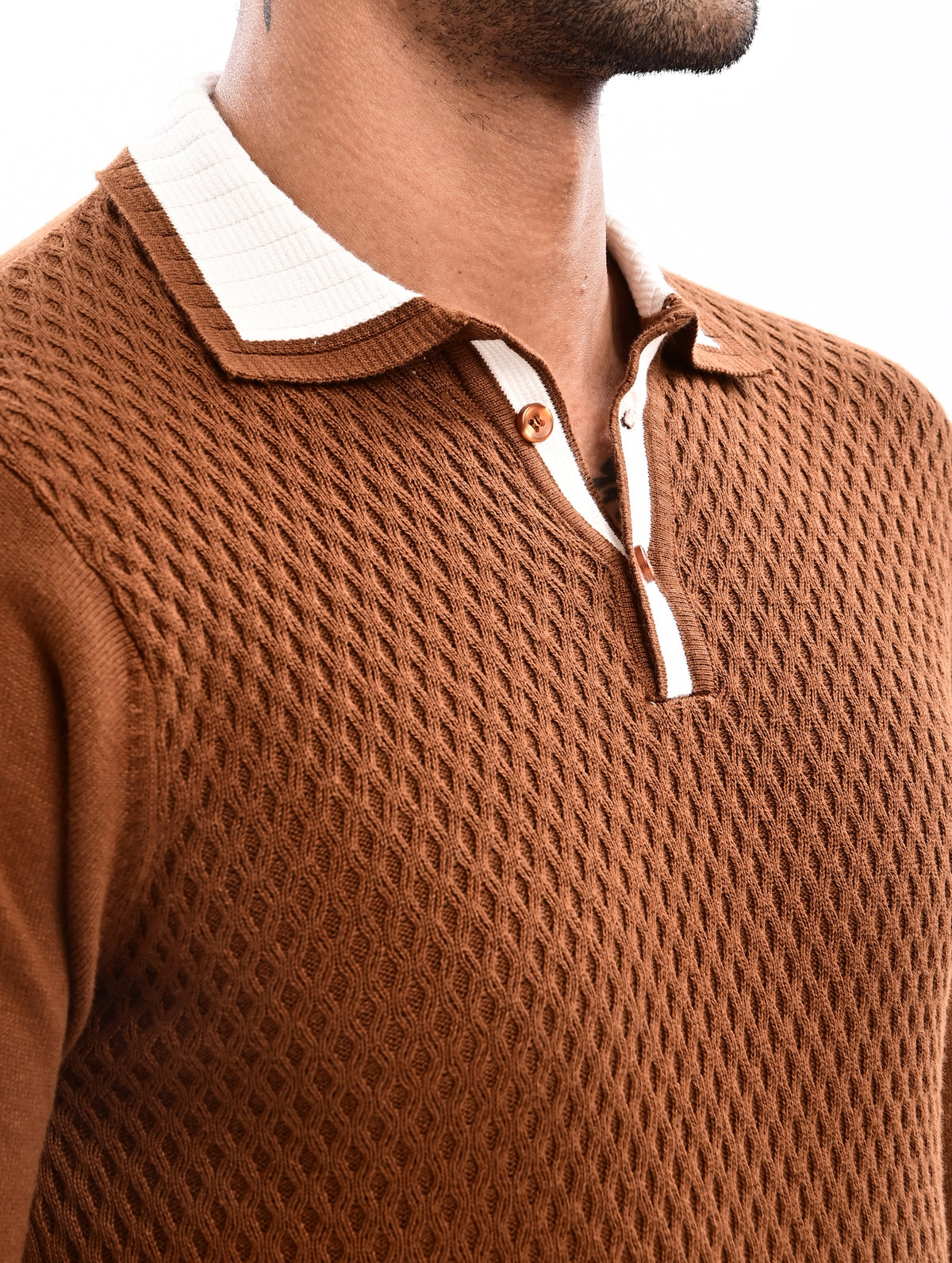 The Ivory Full Sleeve Polo - BROWN