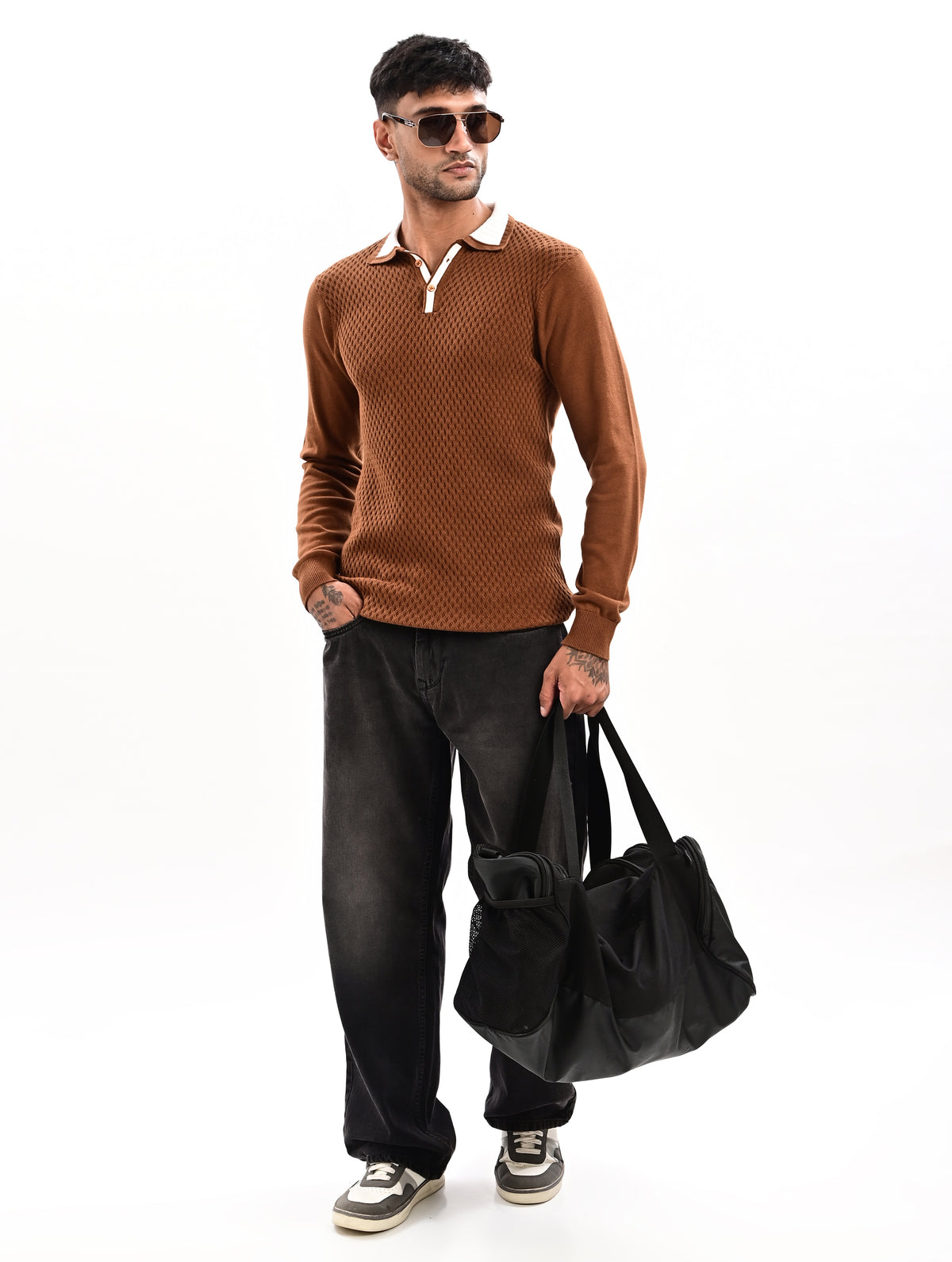 The Ivory Full Sleeve Polo - BROWN