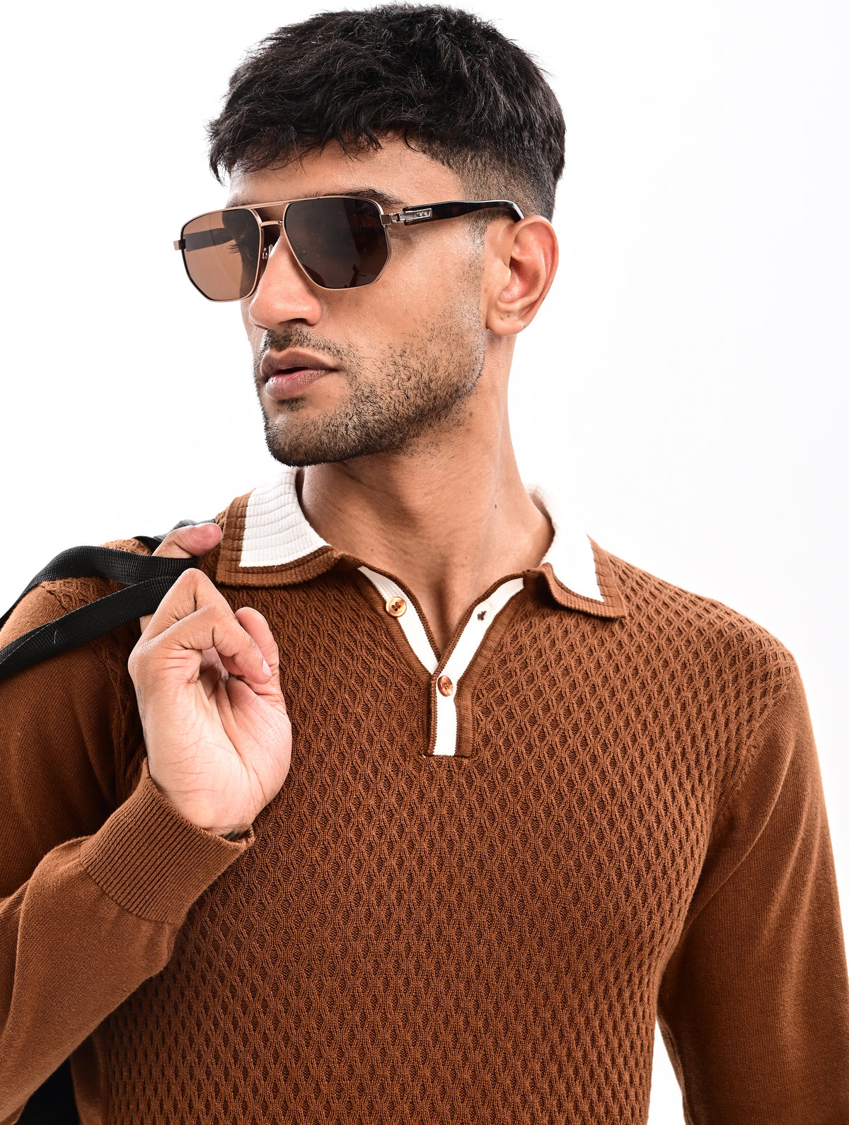 The Ivory Full Sleeve Polo - BROWN