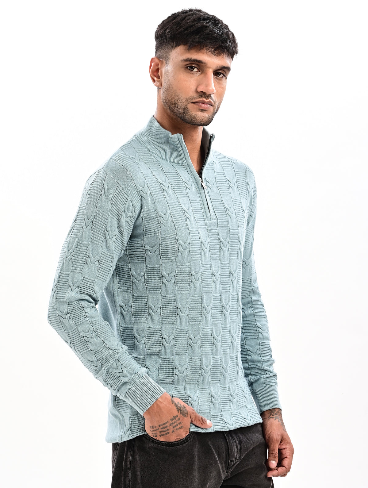 The Savile Quarter-Zip Polo CYAN