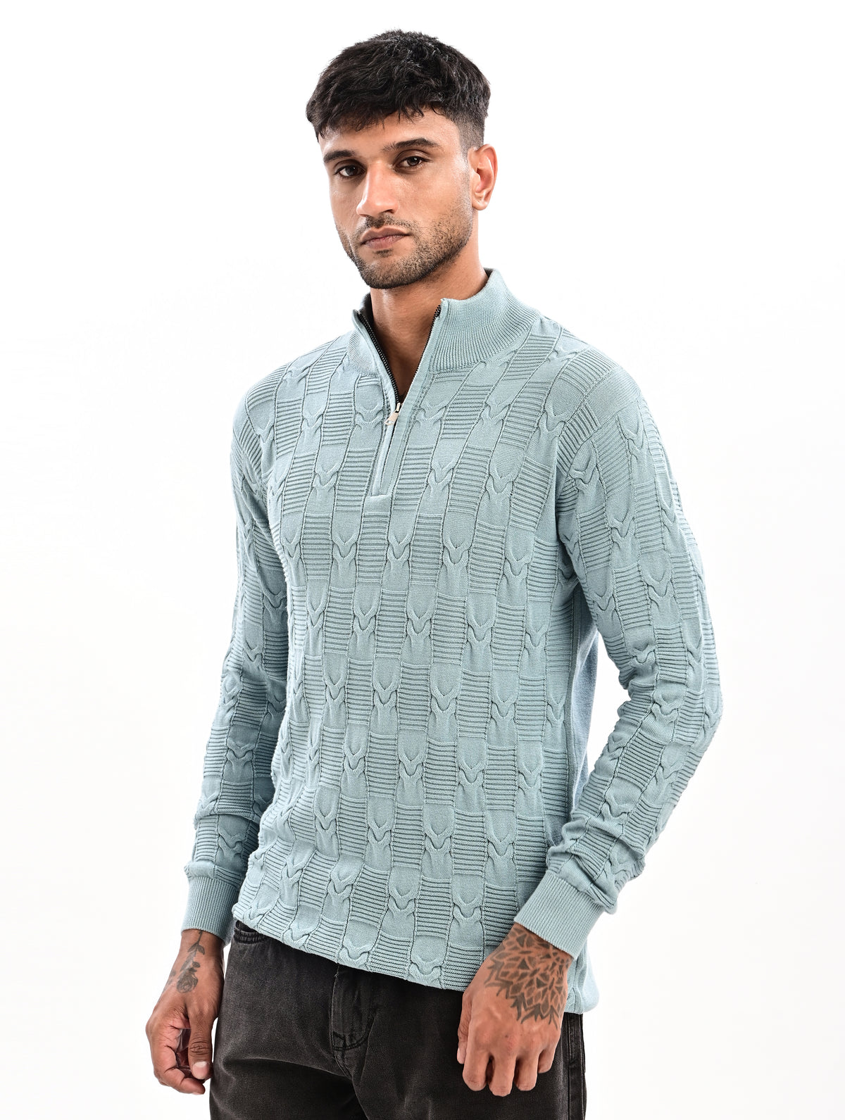 The Savile Quarter-Zip Polo CYAN