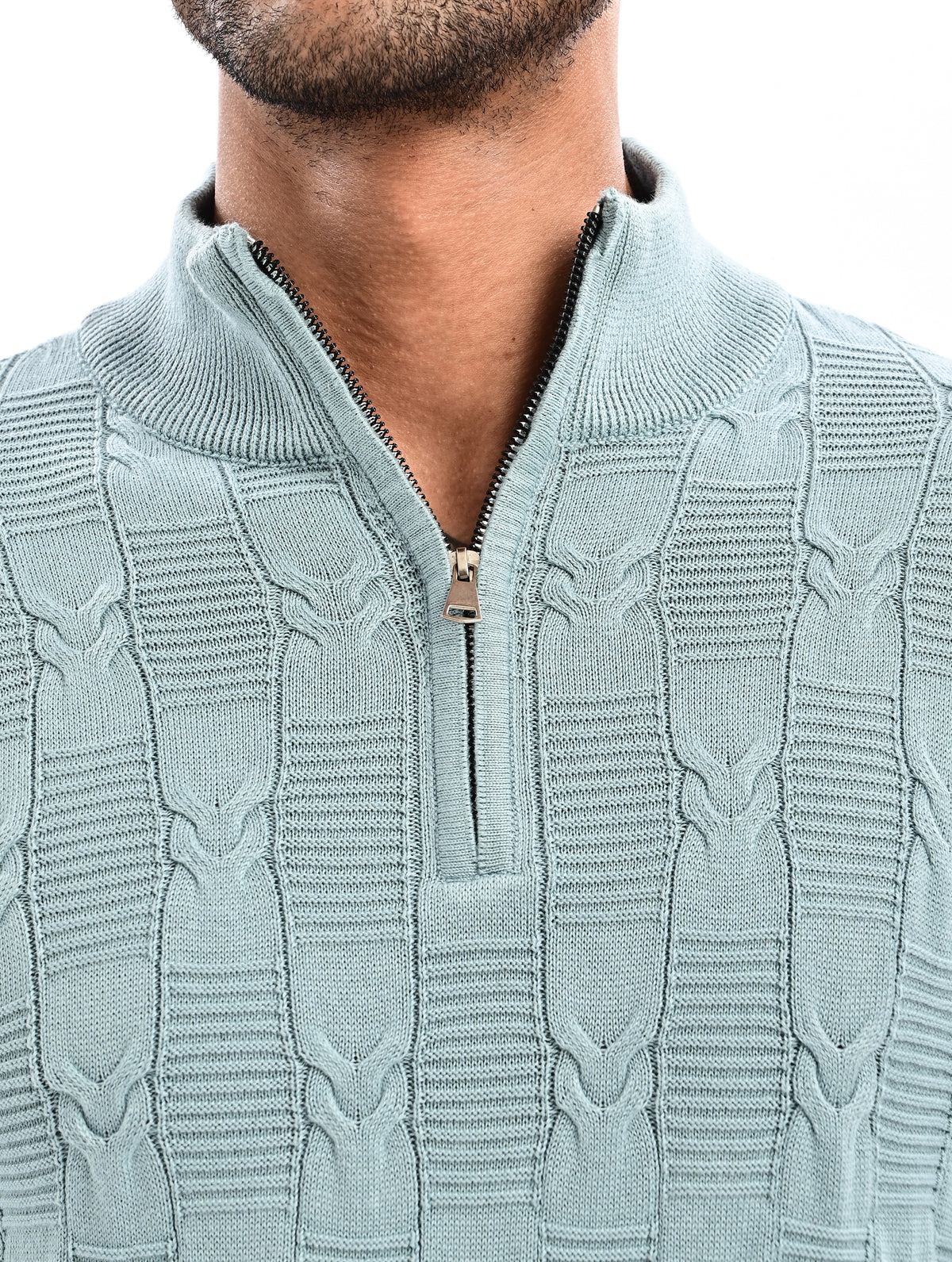 The Savile Quarter-Zip Polo CYAN