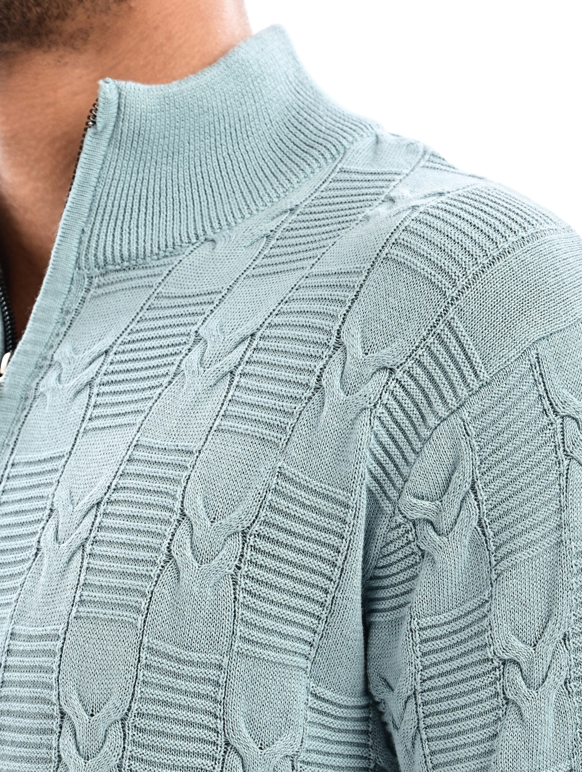 The Savile Quarter-Zip Polo CYAN