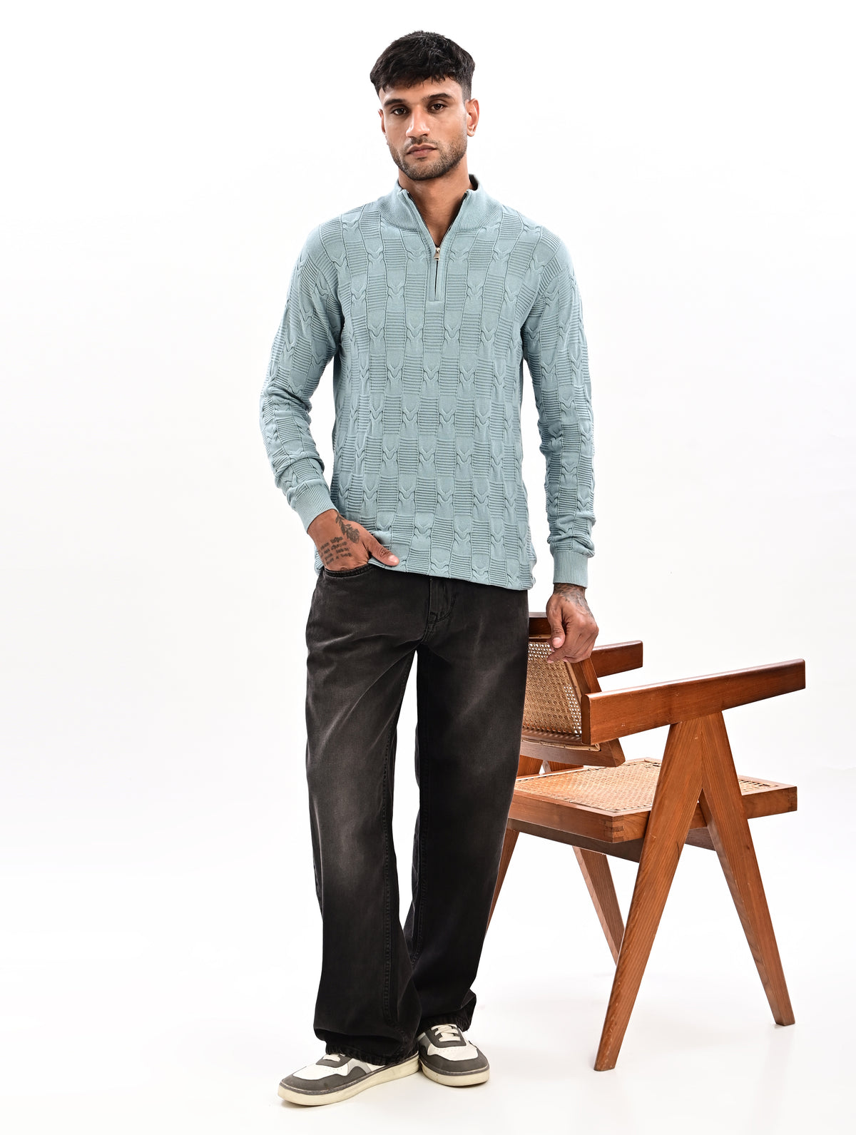 The Savile Quarter-Zip Polo CYAN