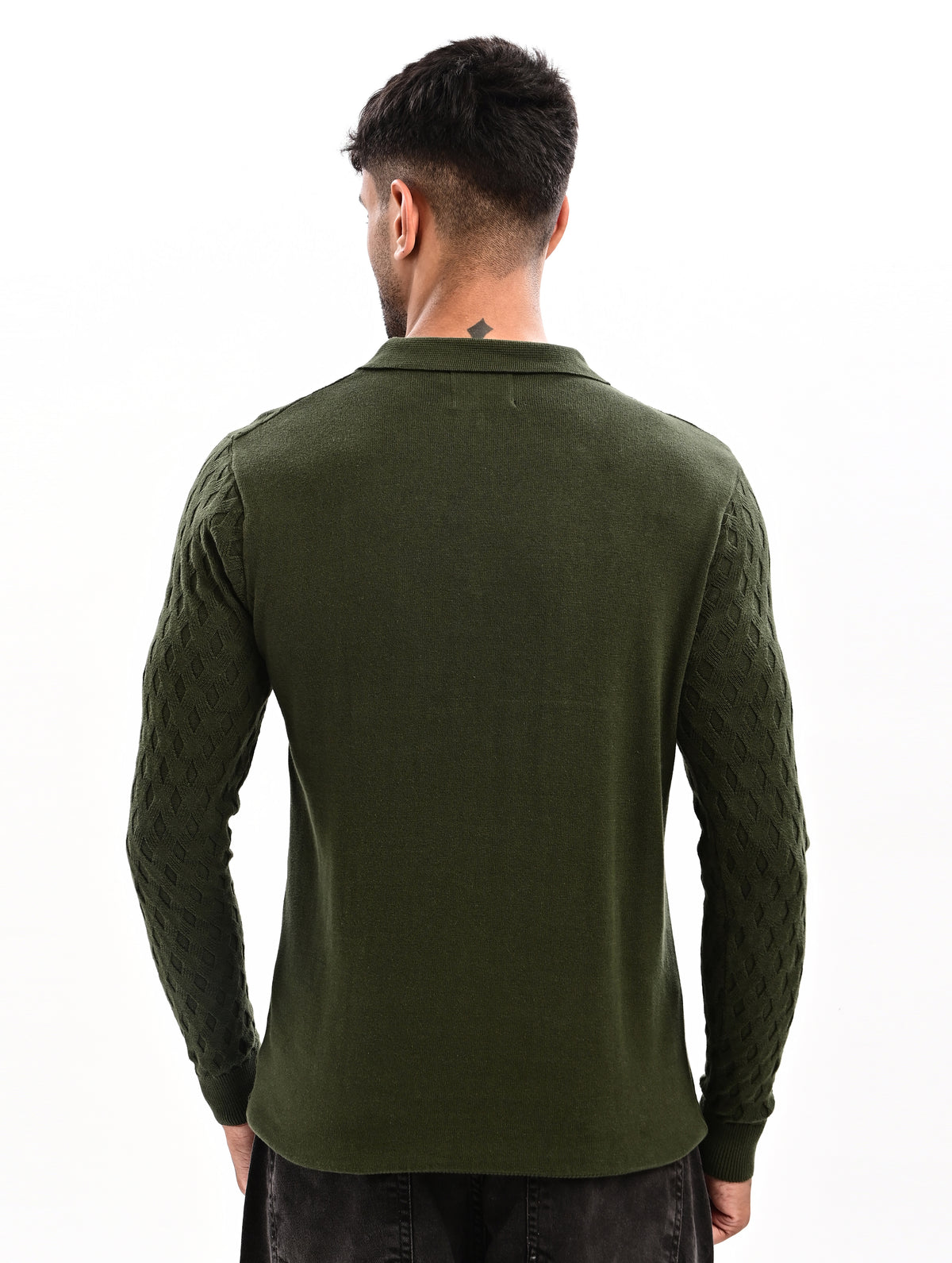 The Nobleman Quarter-Zip Full Sleeve Polo - BOTTLE GRREN