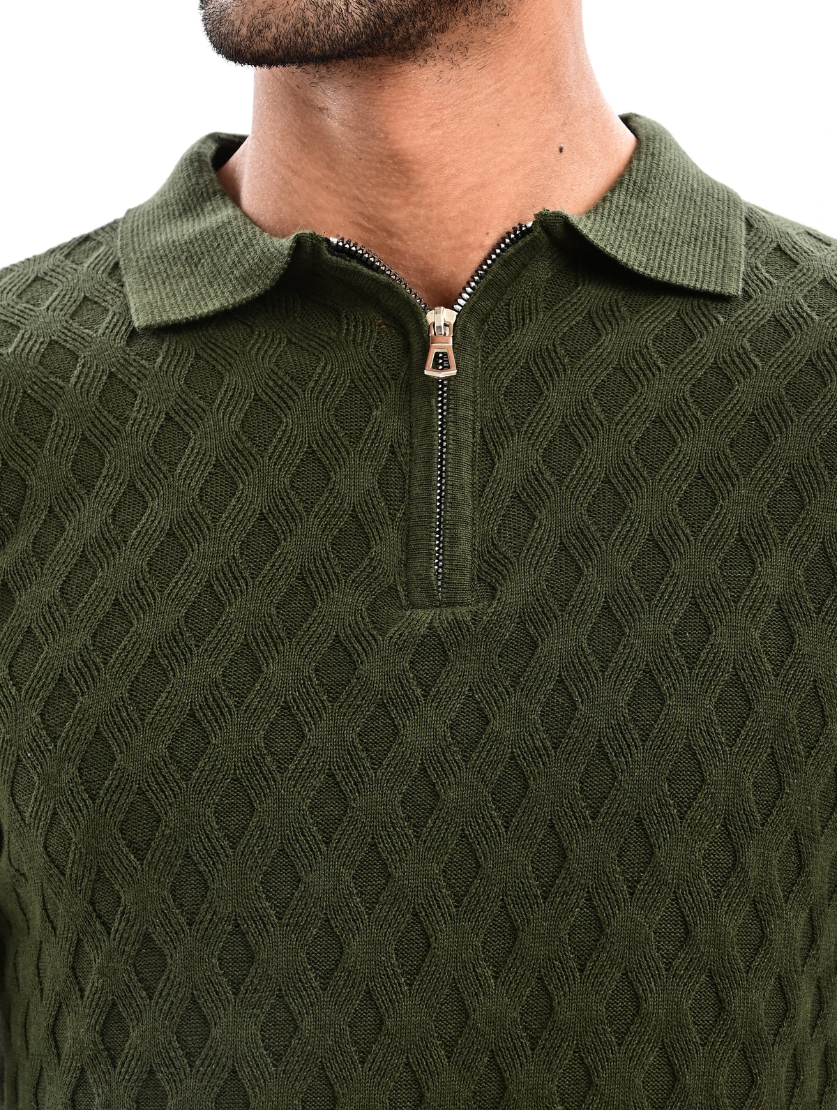 The Nobleman Quarter-Zip Full Sleeve Polo - BOTTLE GRREN