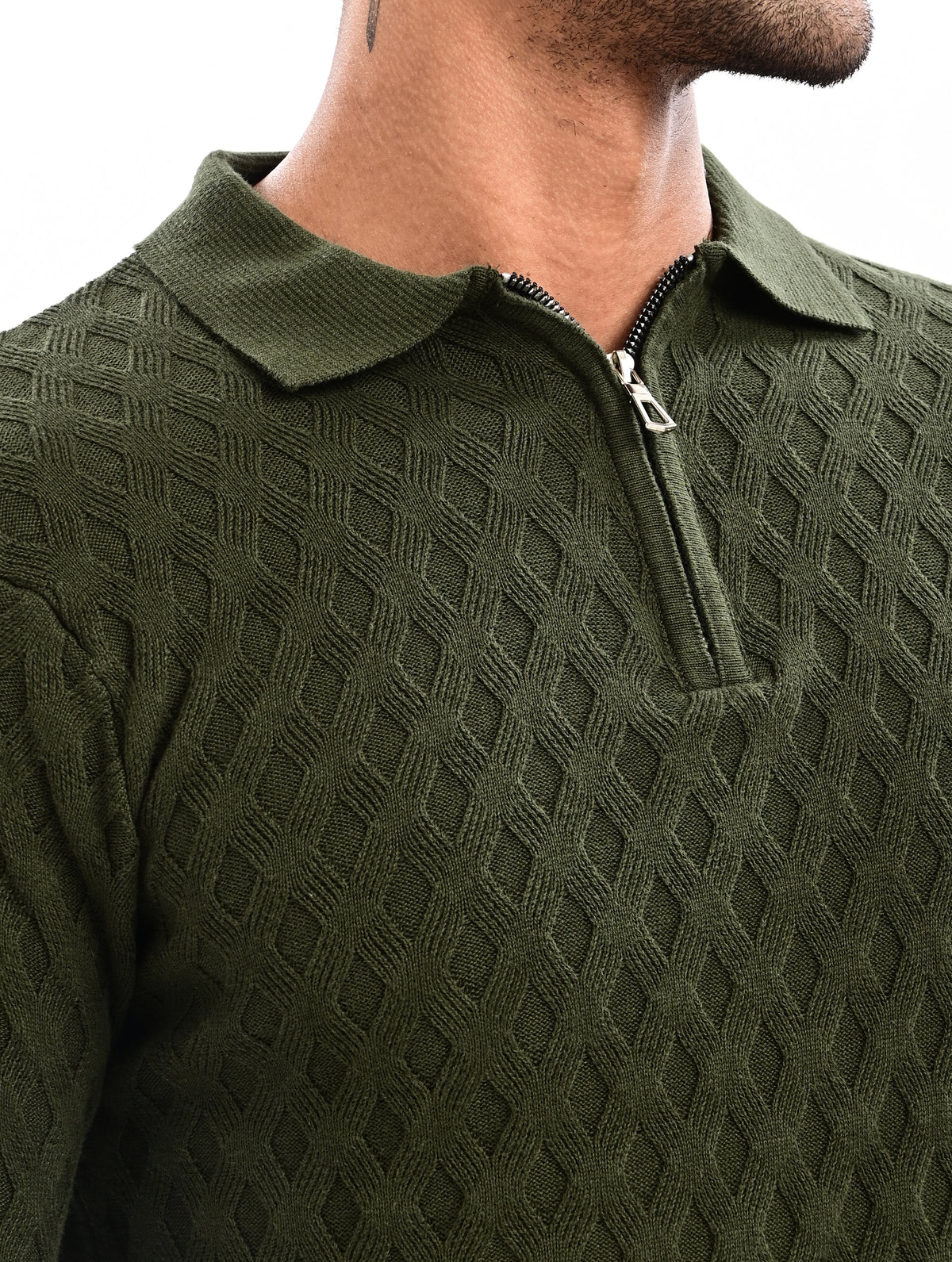The Nobleman Quarter-Zip Full Sleeve Polo - BOTTLE GRREN