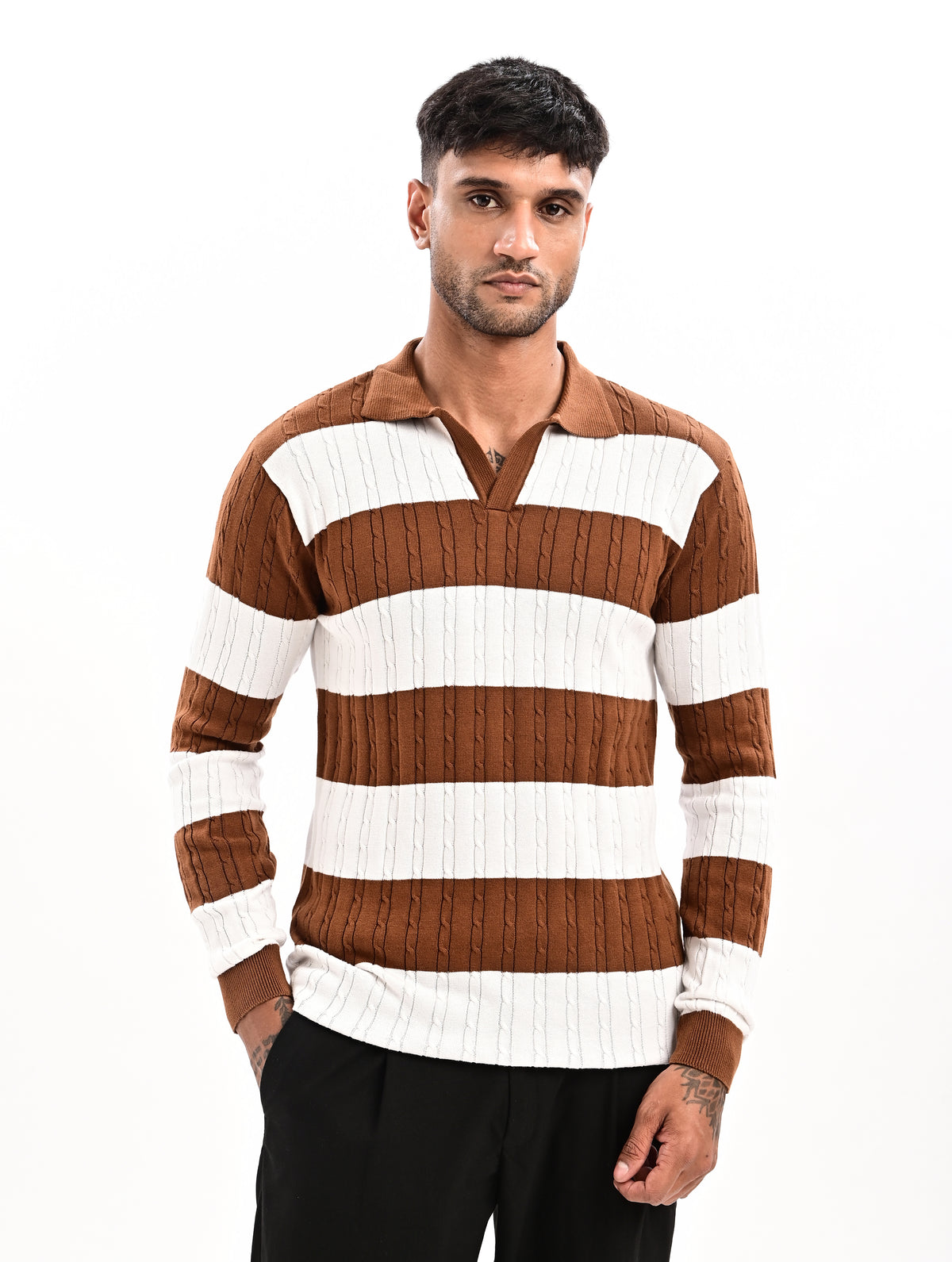 The Savoy Full Sleeve Polo -BROWN