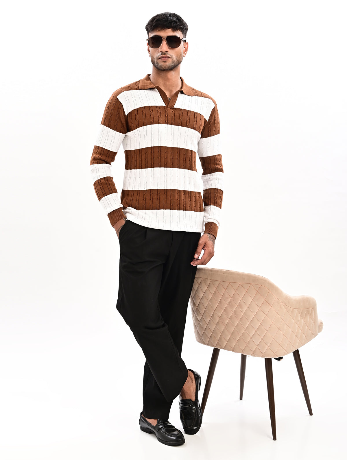 The Savoy Full Sleeve Polo -BROWN