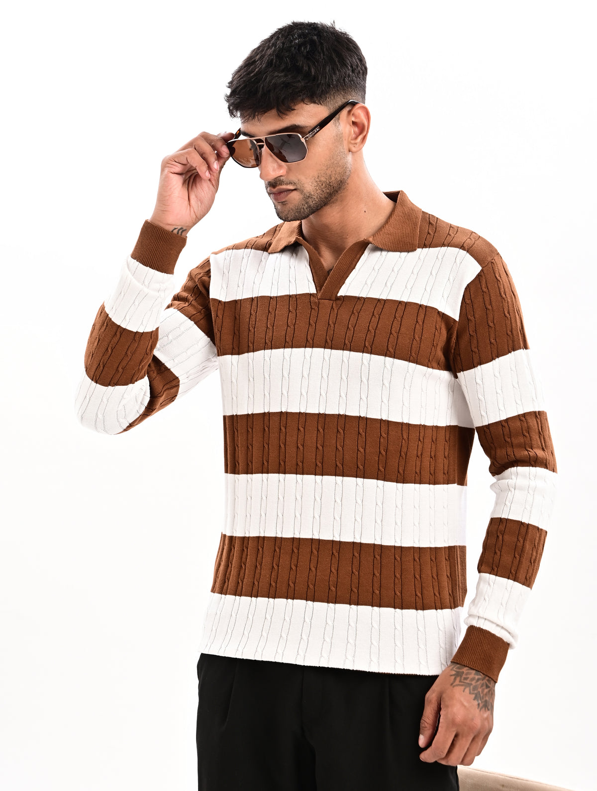 The Savoy Full Sleeve Polo -BROWN