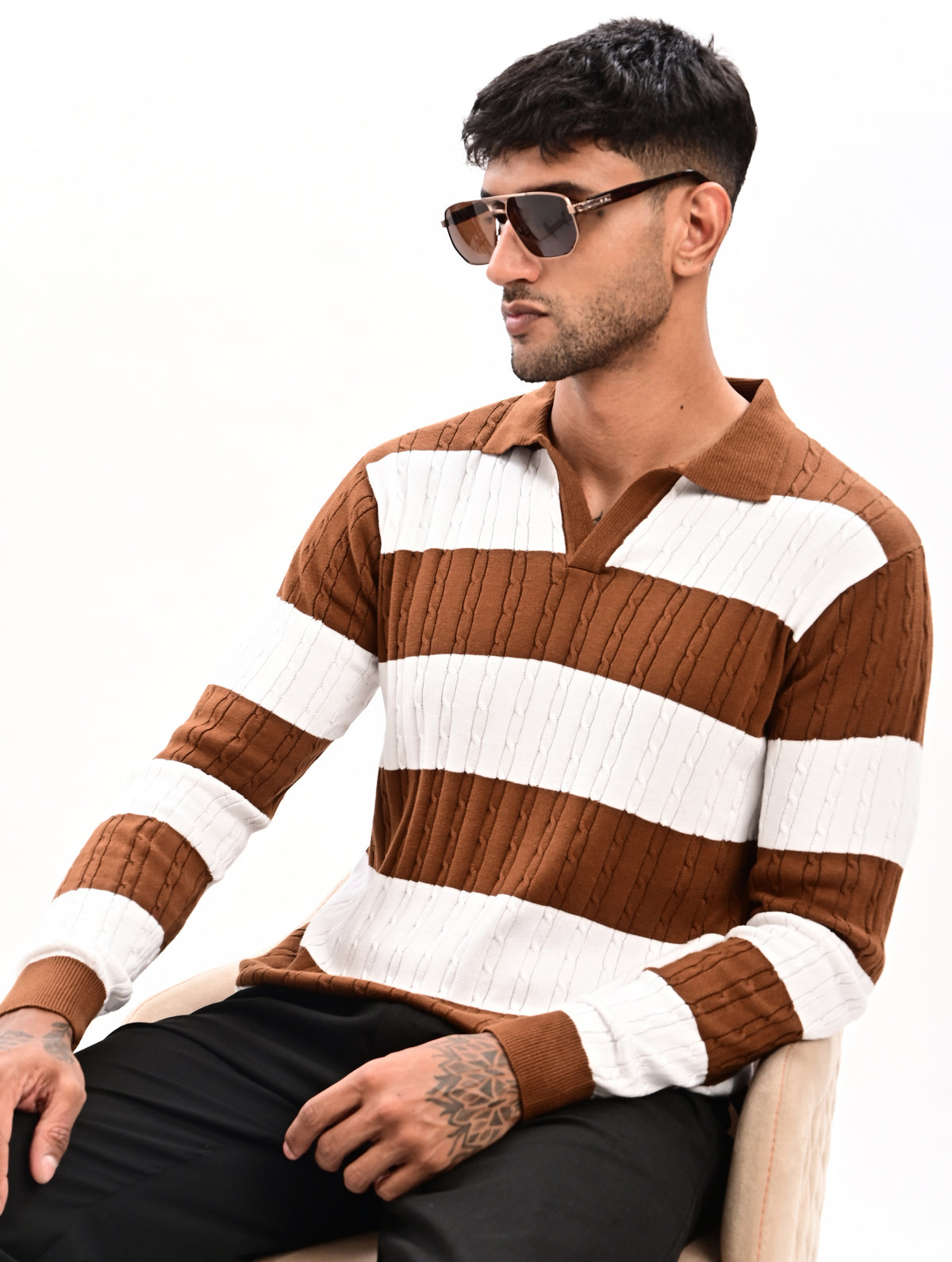 The Savoy Full Sleeve Polo -BROWN