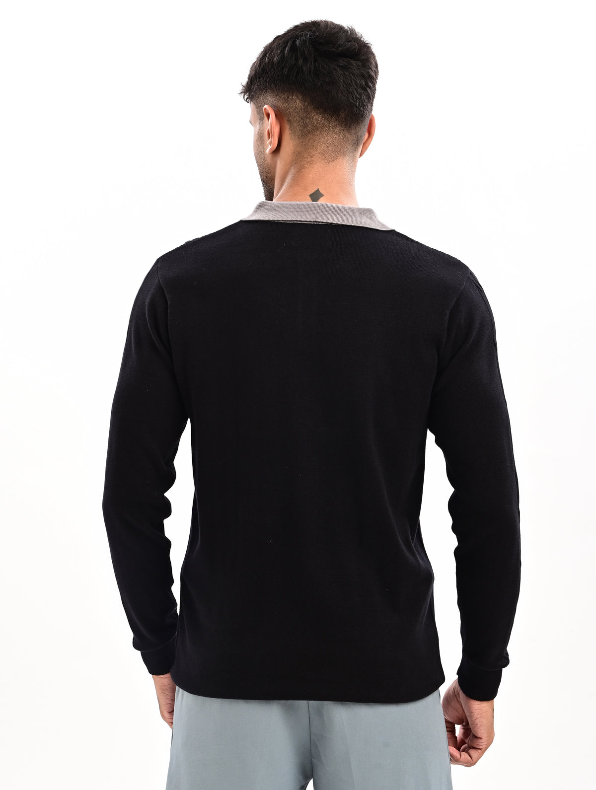 The Astor Cable Knit Polo - BLACK