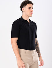 Cabel Knit T-Shirt - BLACK