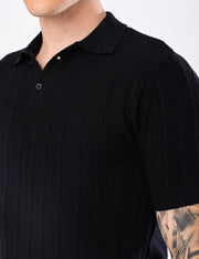 Cabel Knit T-Shirt - BLACK