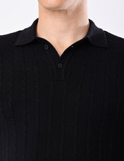 Cabel Knit T-Shirt - BLACK