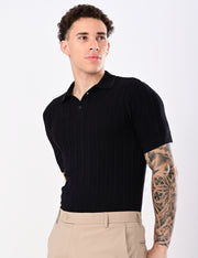 Cabel Knit T-Shirt - BLACK