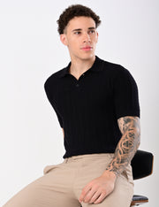 Cabel Knit T-Shirt - BLACK