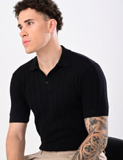 Cabel Knit T-Shirt - BLACK