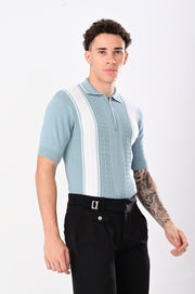 European Style Knitted T-Shirt - SKY BLUE