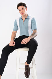 European Style Knitted T-Shirt - SKY BLUE