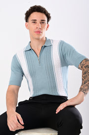 European Style Knitted T-Shirt - SKY BLUE