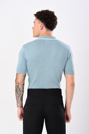 European Style Knitted T-Shirt - SKY BLUE