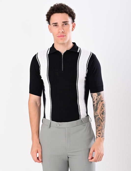 European Style Knitted T-Shirt - BLACK