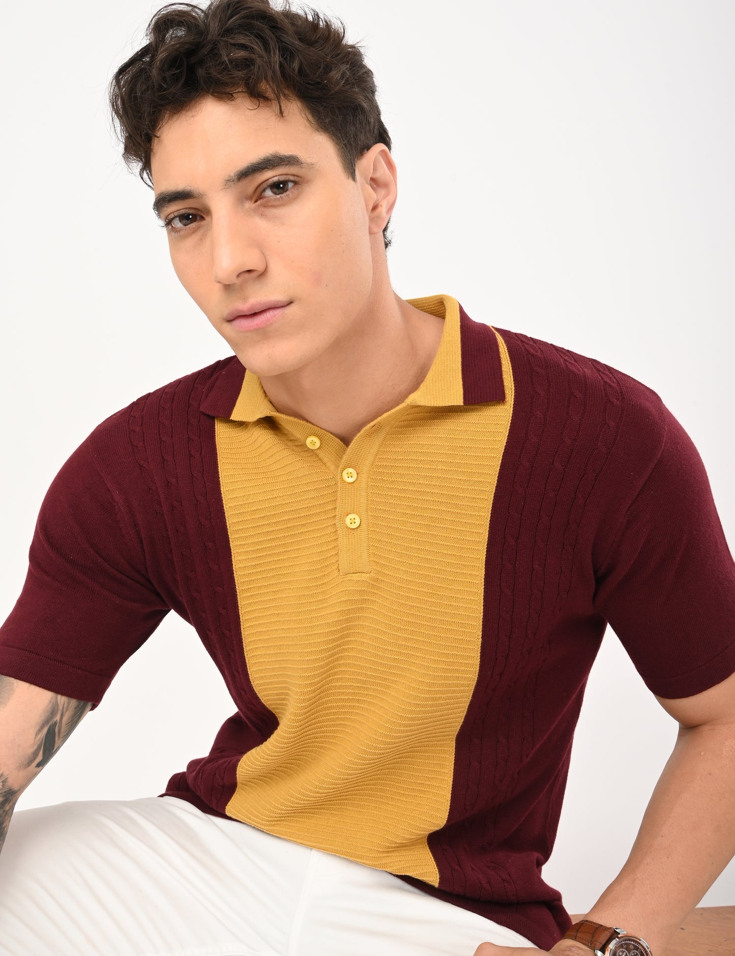 Fine Knit Polo - WINE