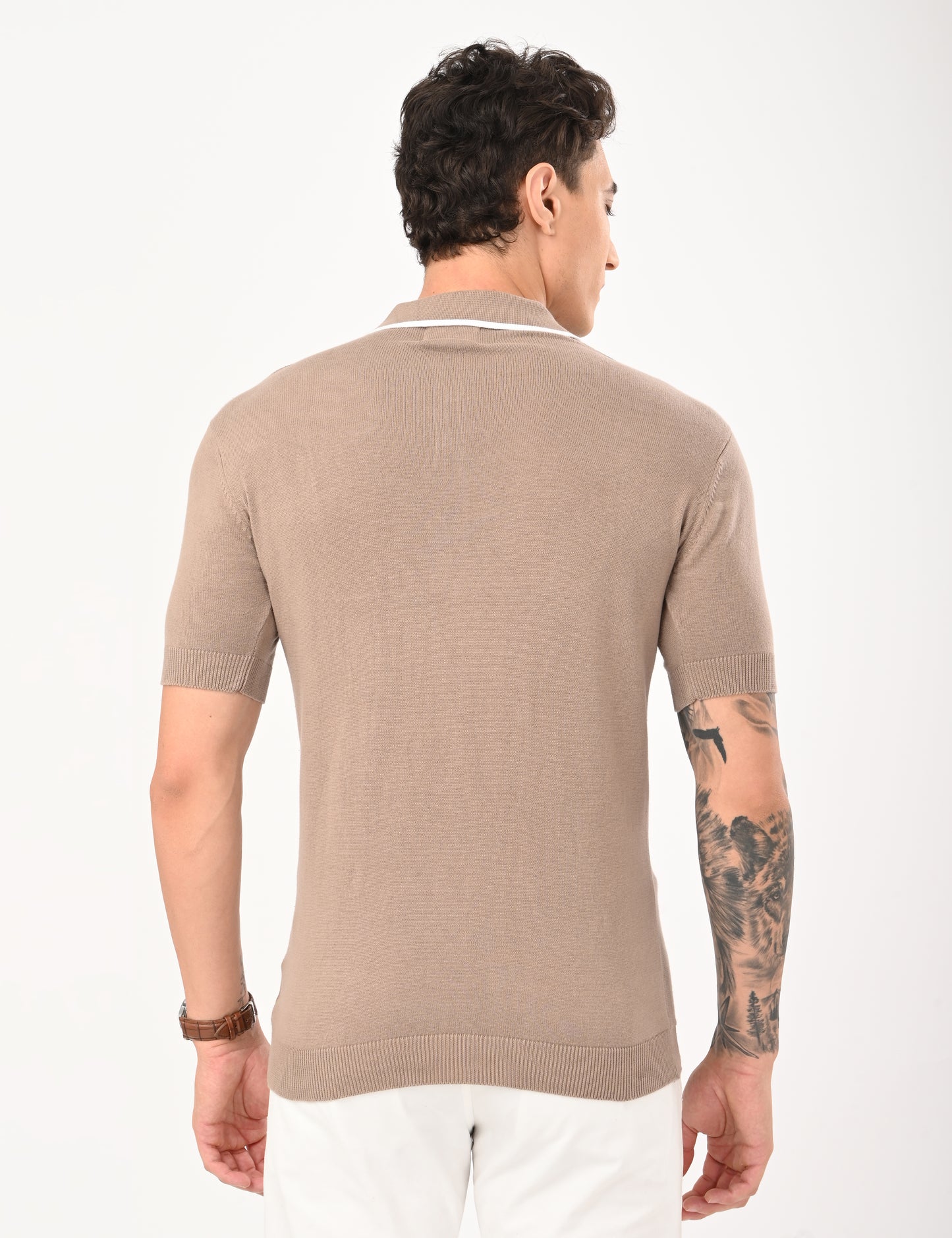 Orvello Knitted Polo - BEIGE