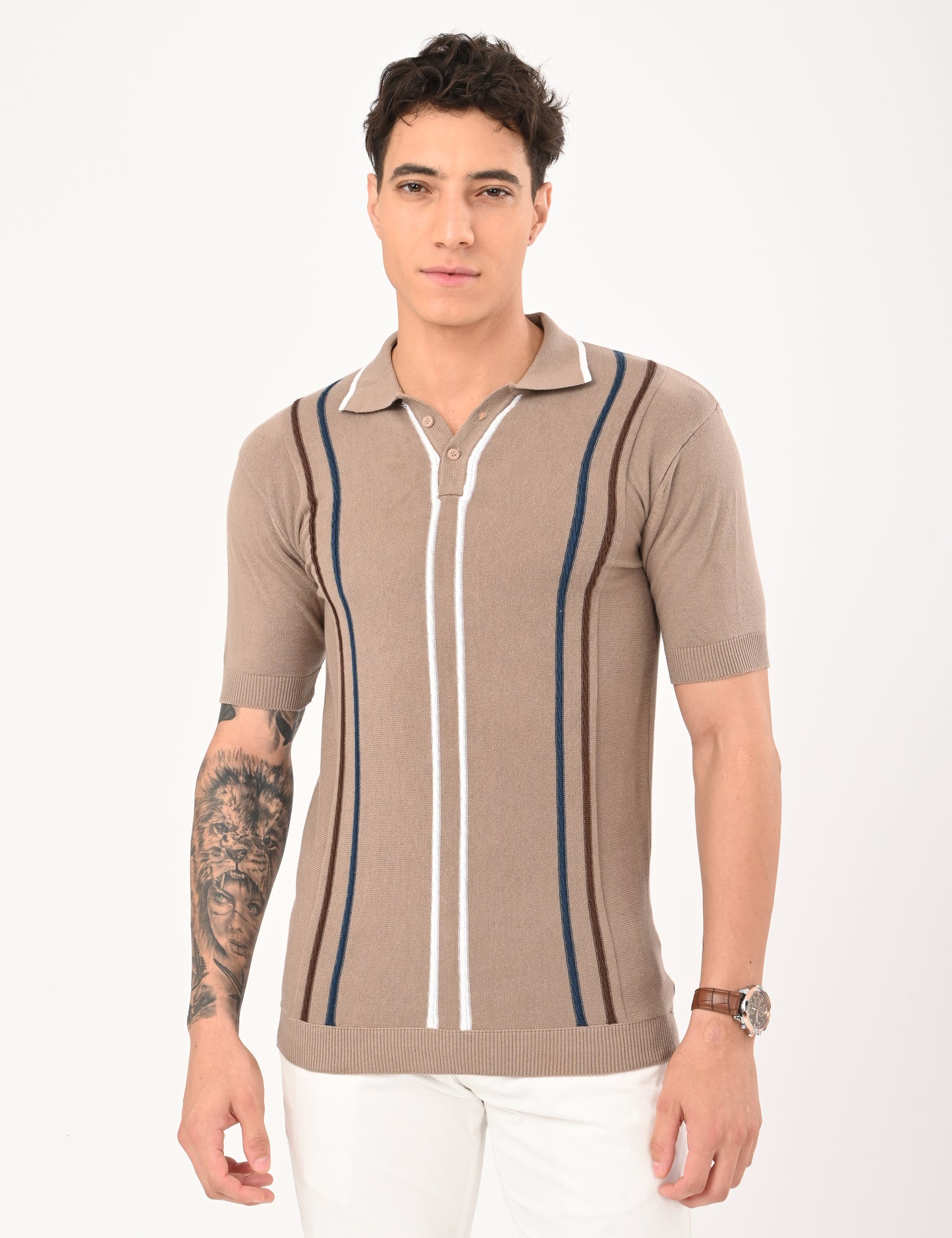 Orvello Knitted Polo - BEIGE