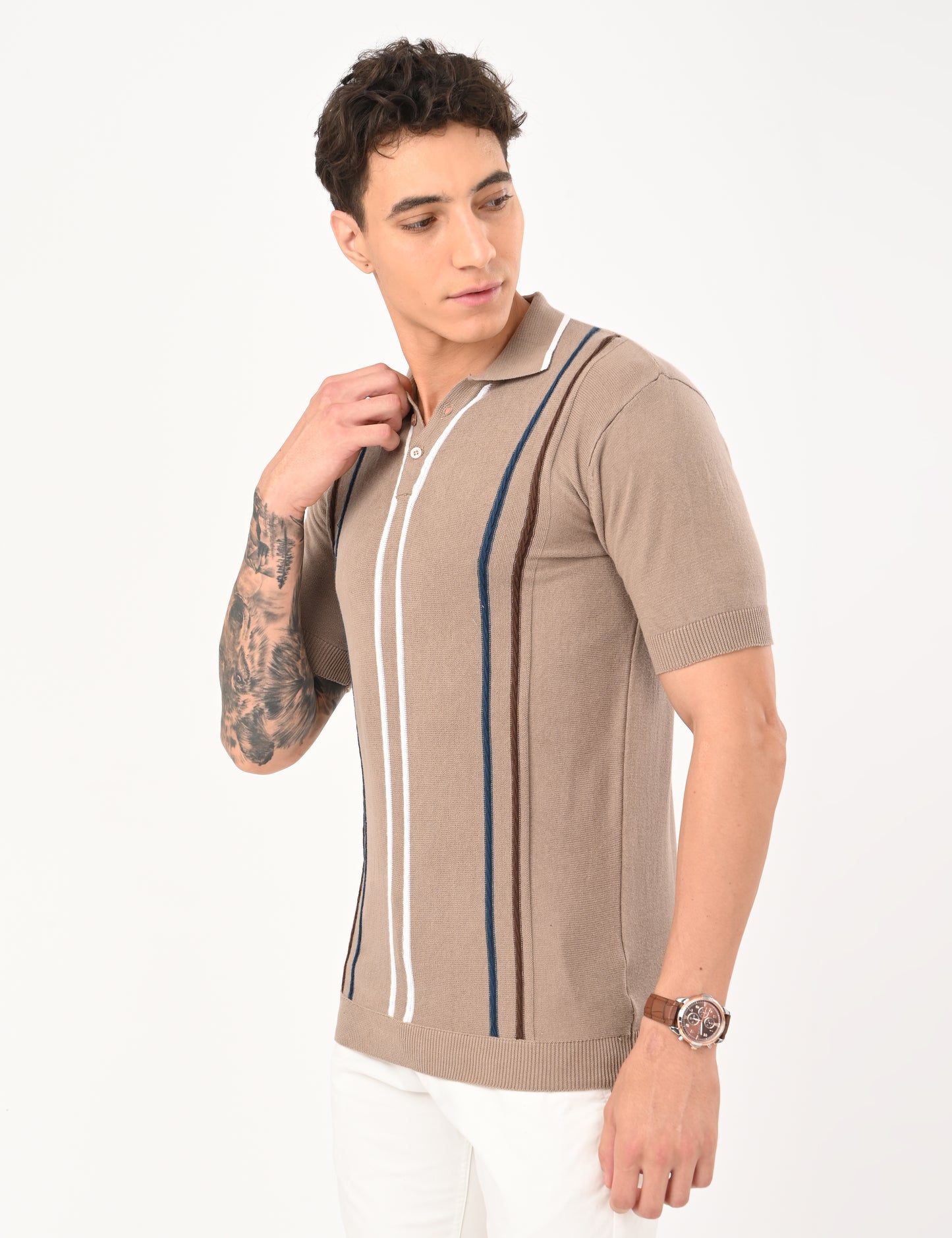 Orvello Knitted Polo - BEIGE