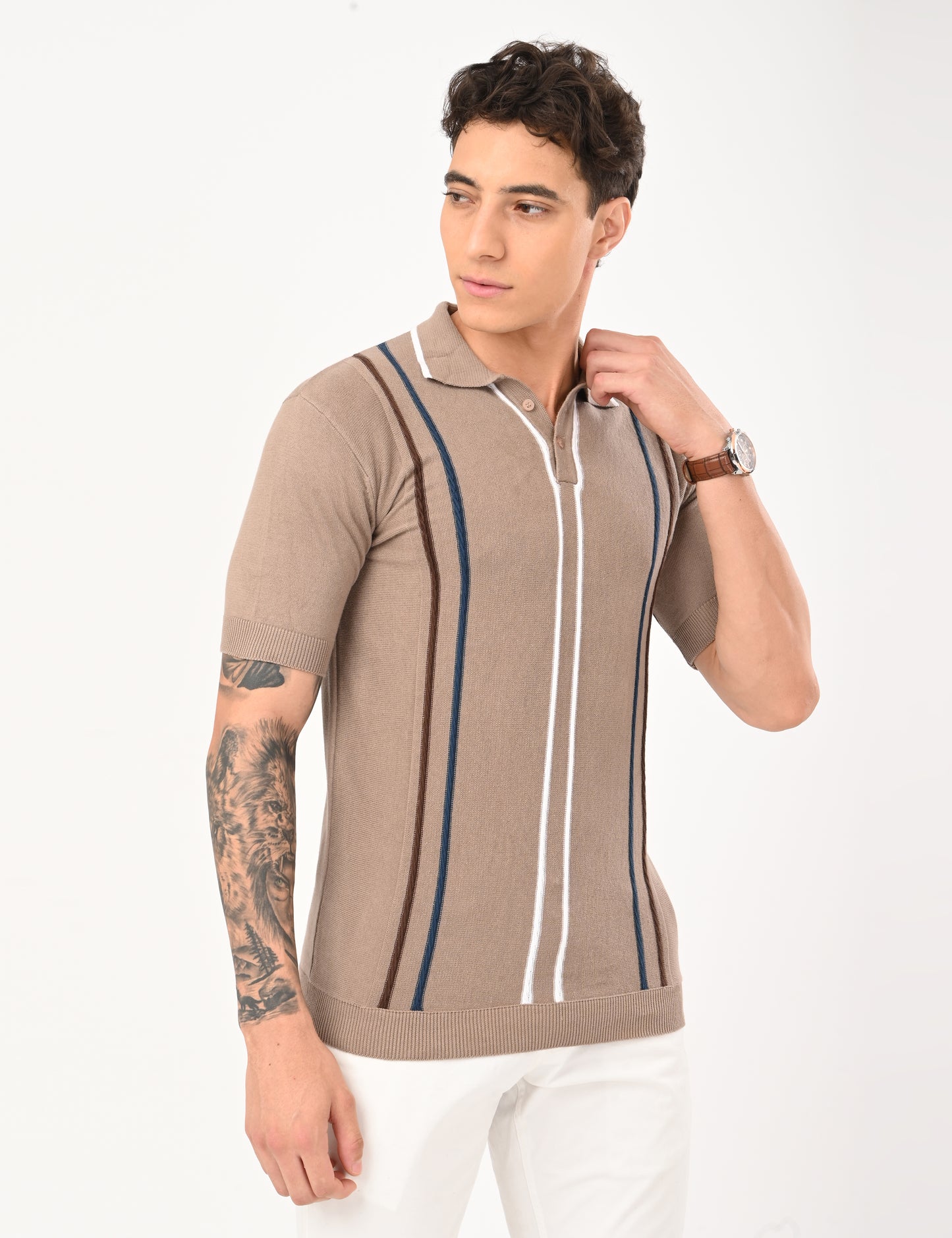 Orvello Knitted Polo - BEIGE