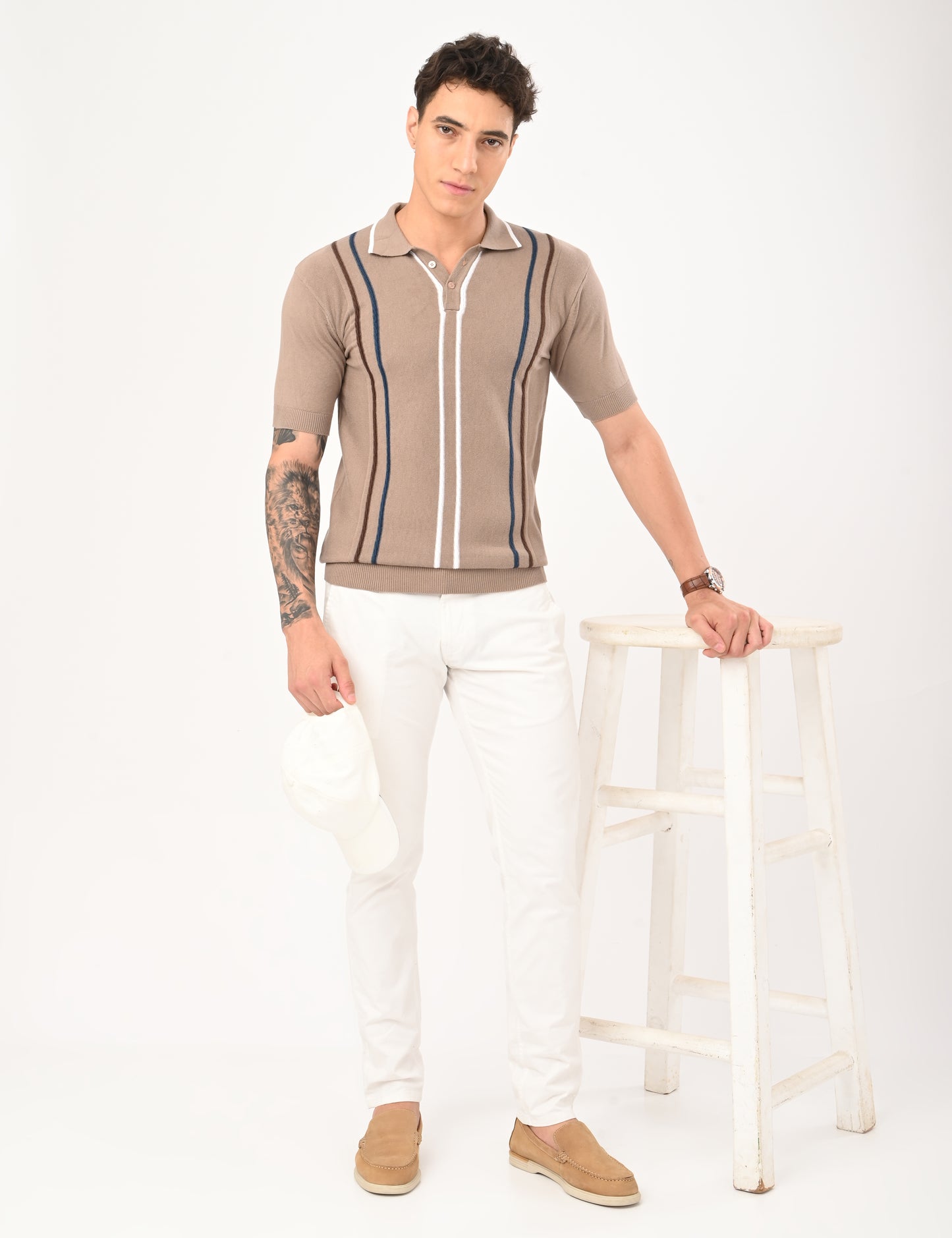 Orvello Knitted Polo - BEIGE