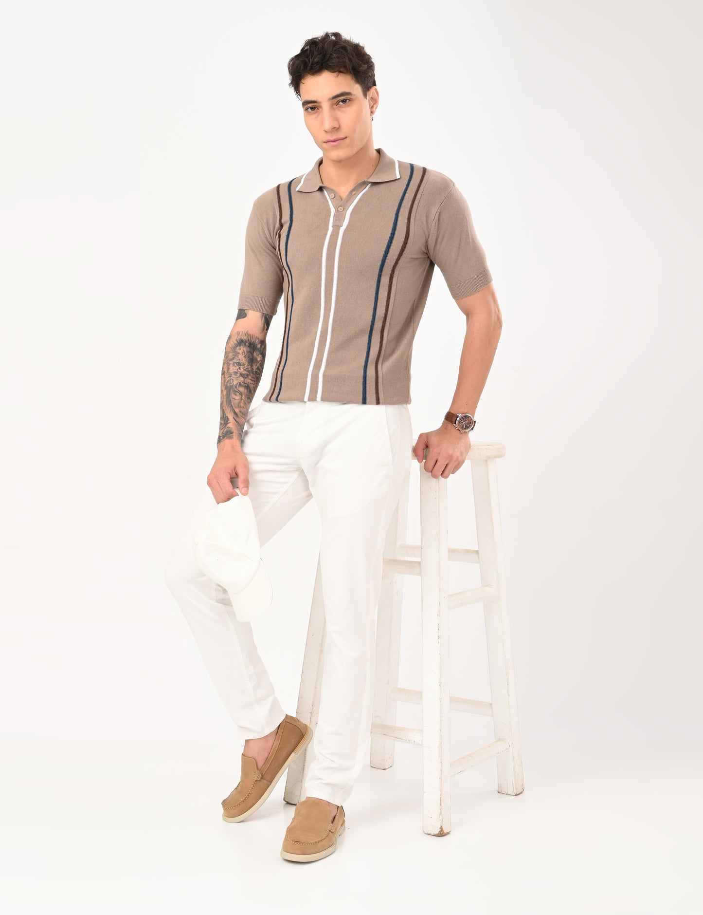 Orvello Knitted Polo - BEIGE
