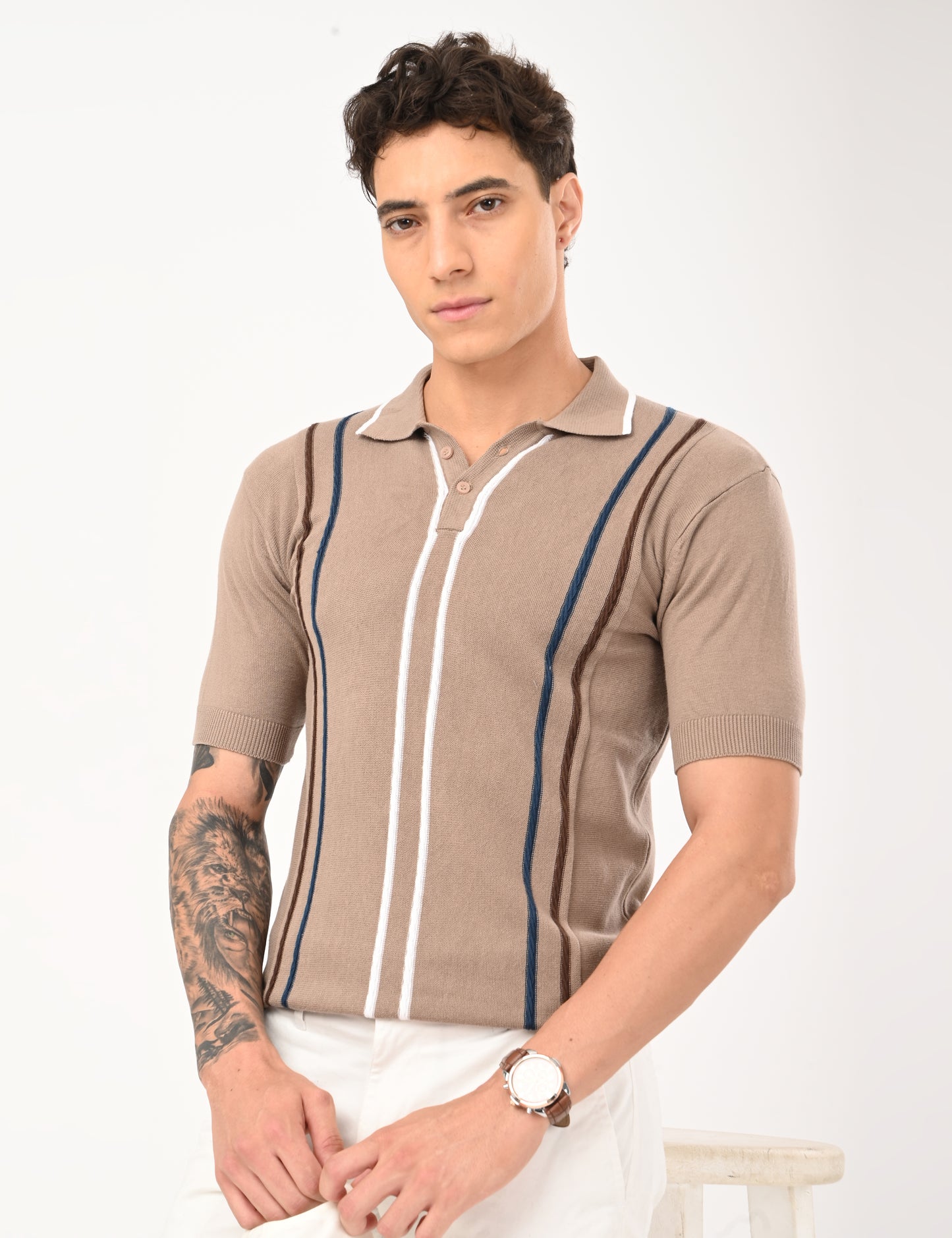 Orvello Knitted Polo - BEIGE