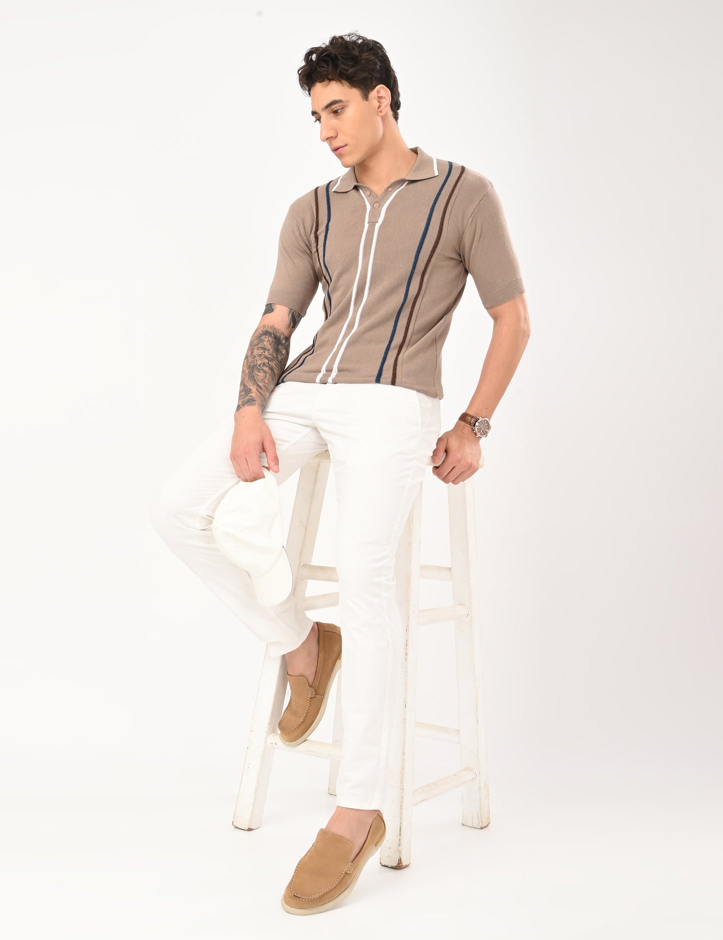 Orvello Knitted Polo - BEIGE