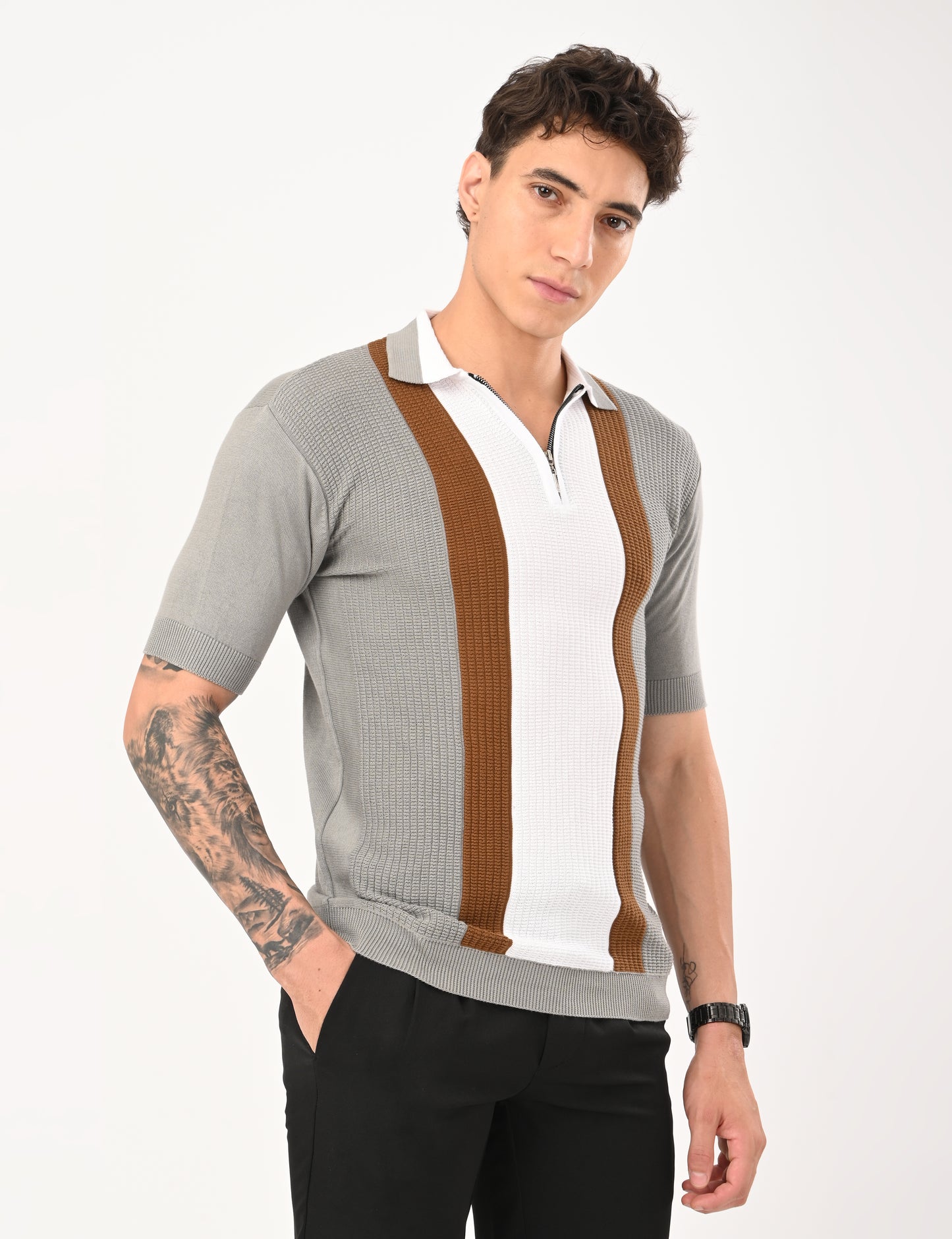 Elvar Knitted Polo - STEEL GREY