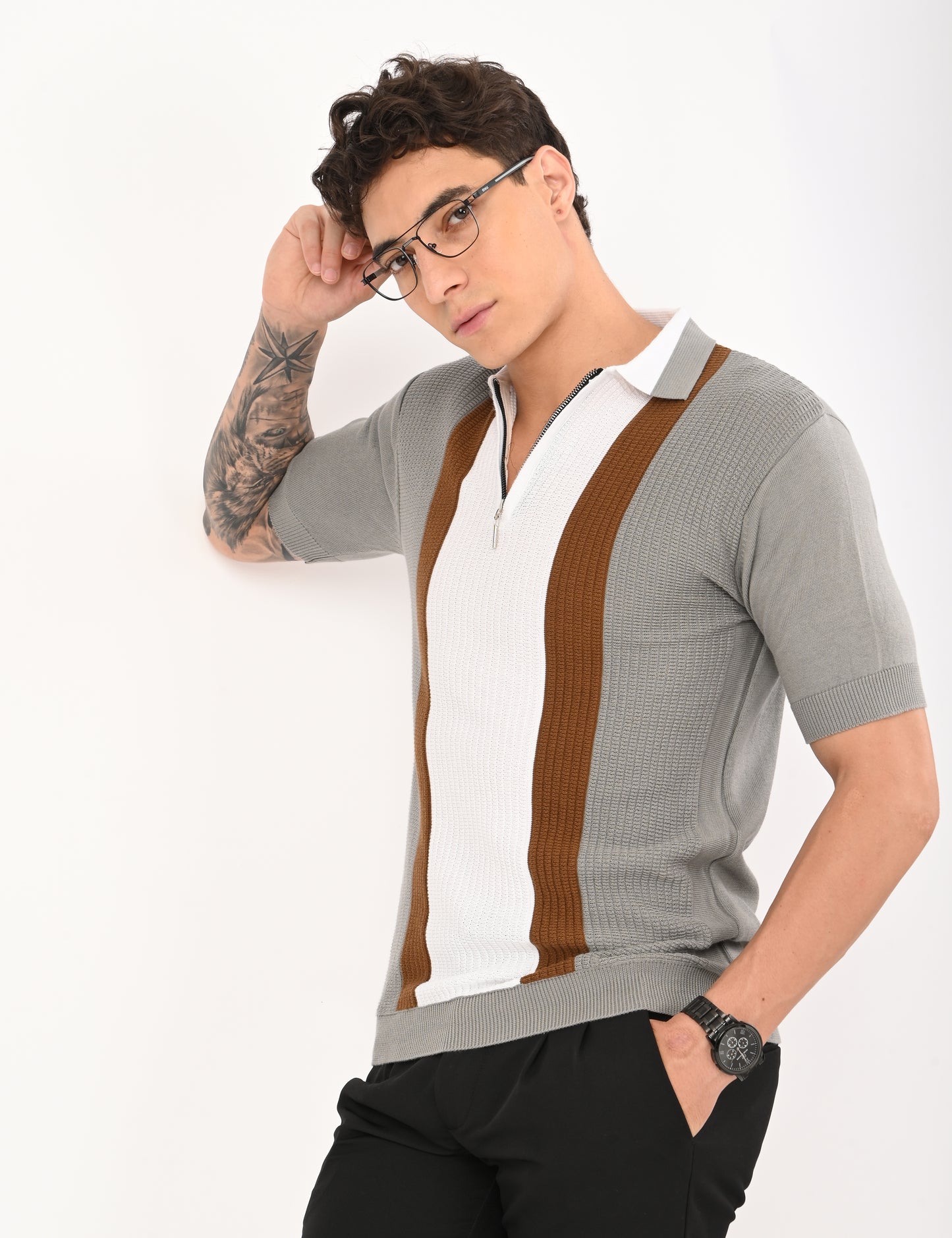 Elvar Knitted Polo - STEEL GREY