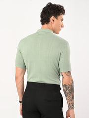 Delmar Stripe knitted Polo - CYAN