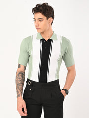 Delmar Stripe knitted Polo - CYAN