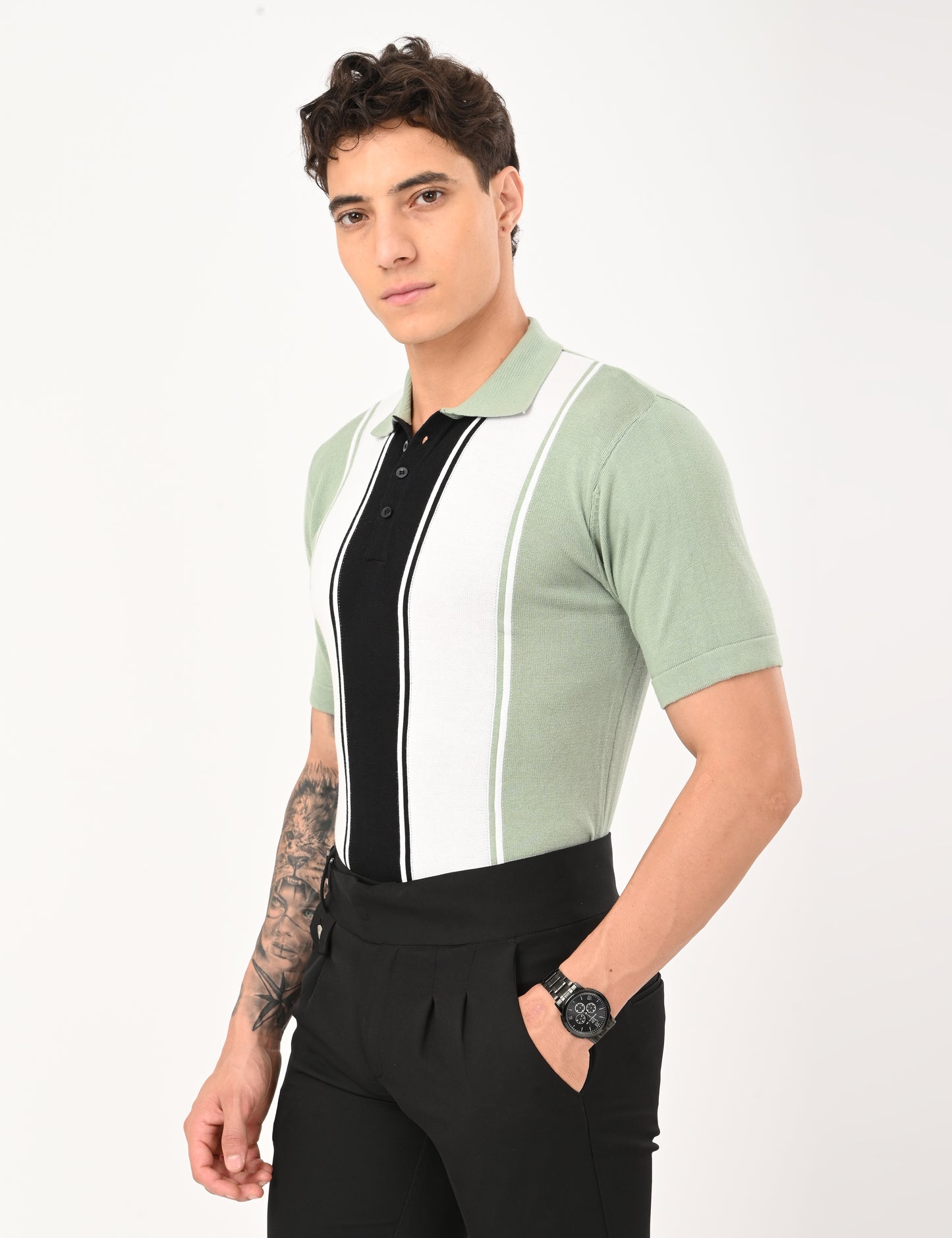 Delmar Stripe Knitted Polo - CYAN
