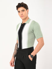 Delmar Stripe knitted Polo - CYAN