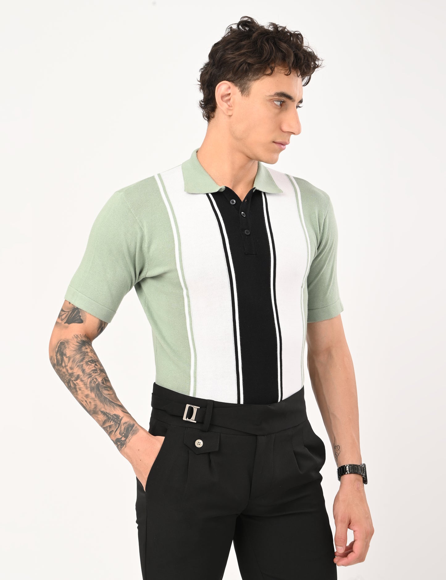 Delmar Stripe Knitted Polo - CYAN